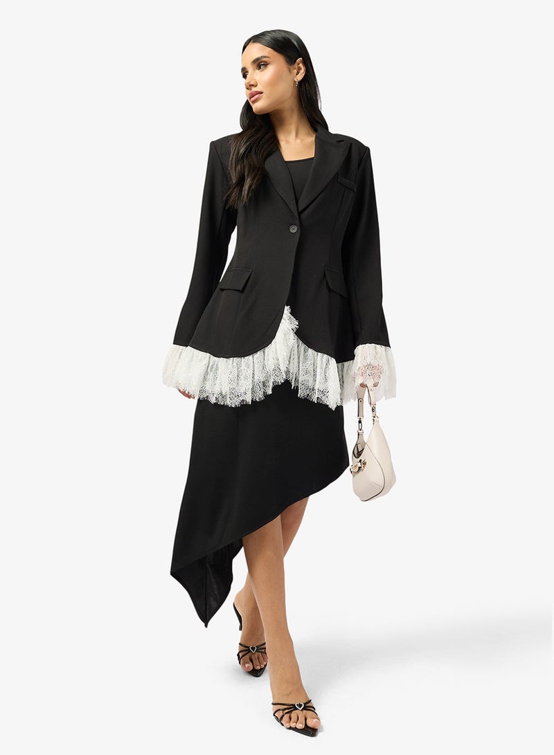 Ginger Cinched Waist Structured Blazer with Lace Trim - Image 1